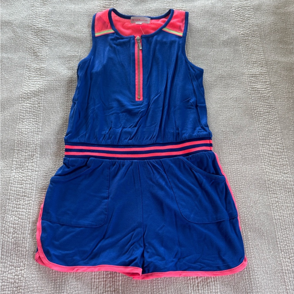 DESIGN HISTORY  Blue and Pink Sleeveless Romper NWT